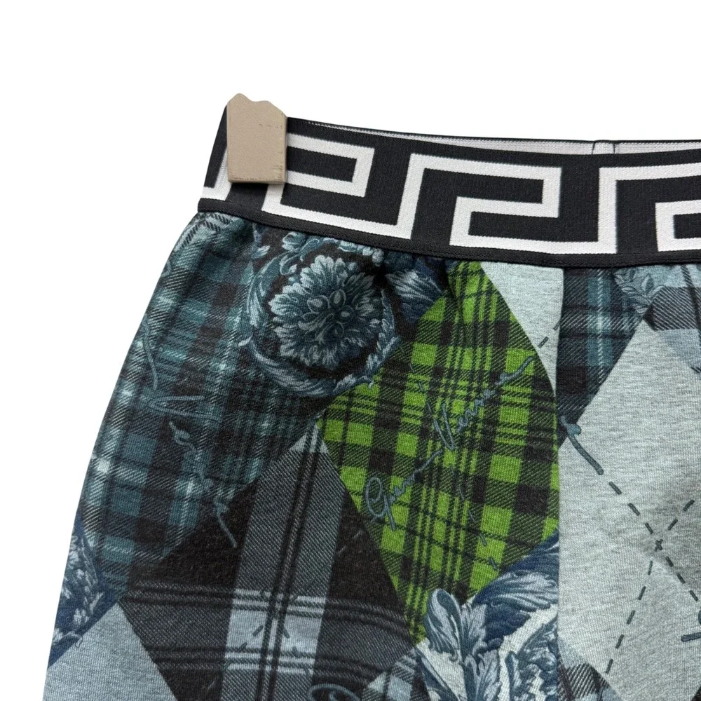 Versace‎ Kids Mixed Print Greca Waistband Shorts Blue Green 4Y Made in Italy